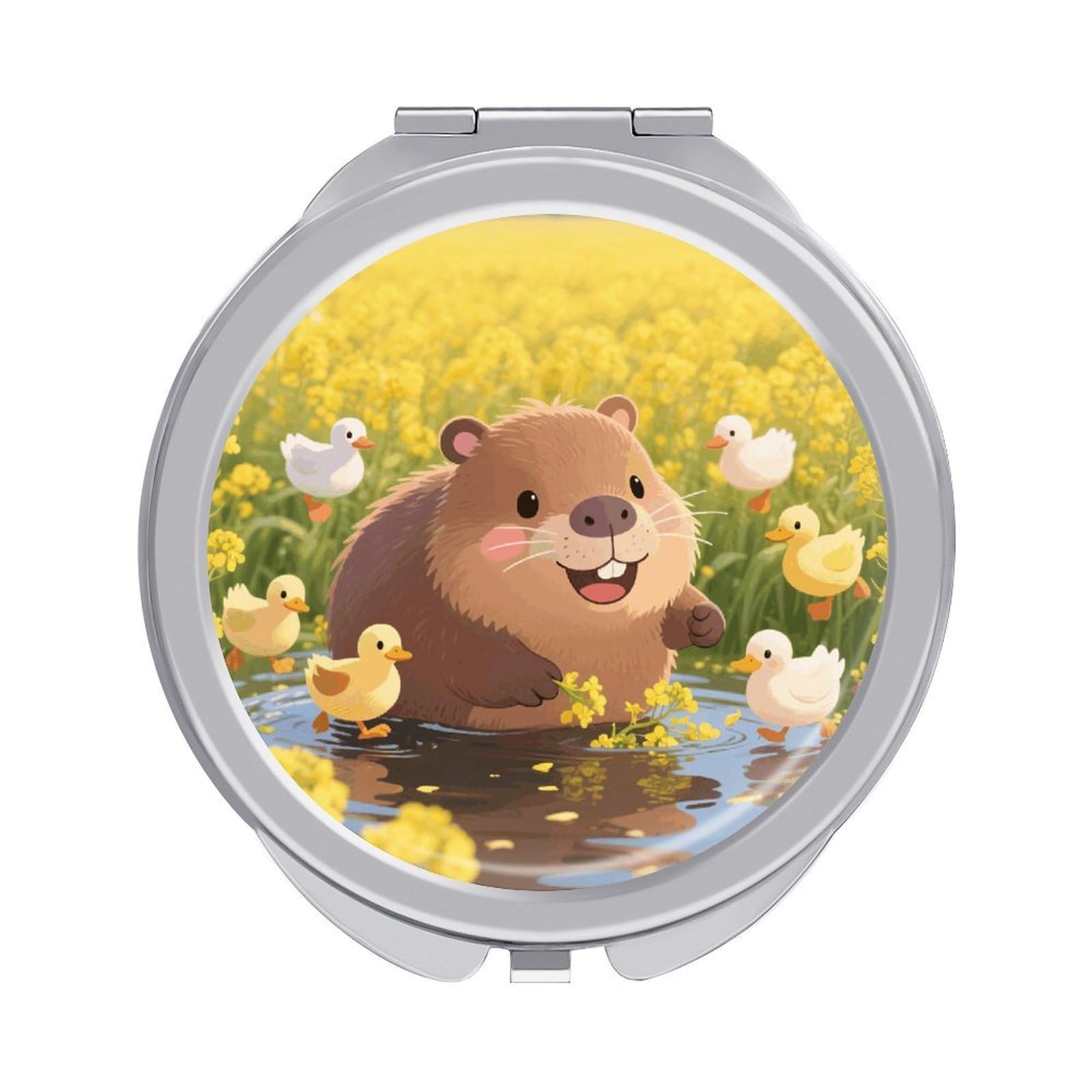 VstaDank Cute Capybara Travel Makeup Mirror Fashion Folding Handheld Pocket Mirrors Portable Cute Mini Mirrors Round Compact Mirror for Purse Handbag& Gift Home Outdoor Use