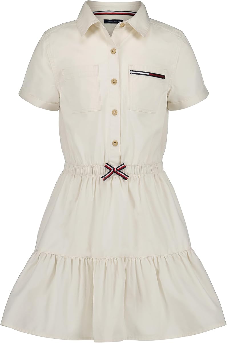 Vestido camisero ligero de mezclilla para niña con cintura ceñida