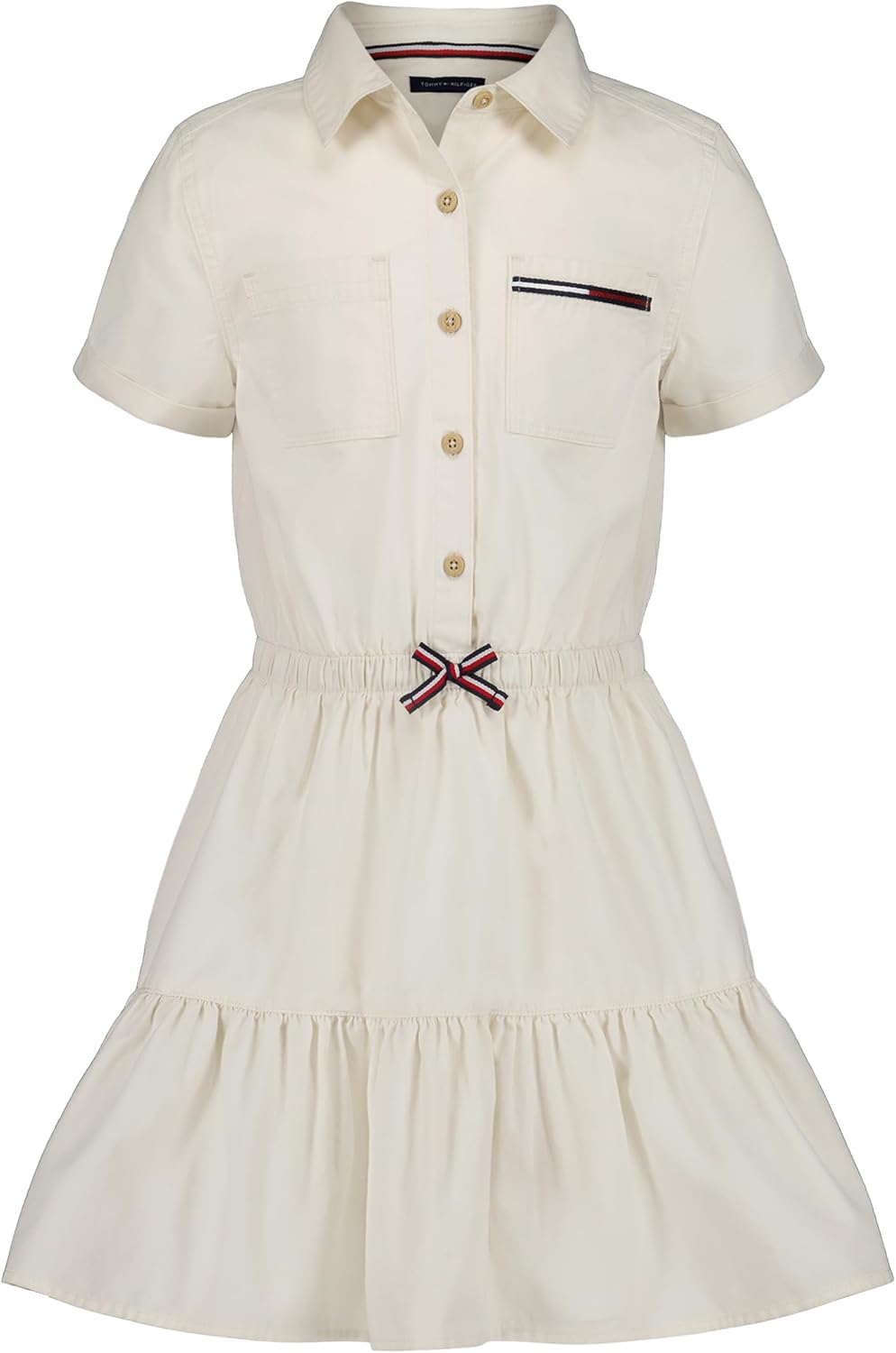 Tommy Hilfiger Girls' Short Sleeve Lightweight Denim Dress, Collared with Cinched Waist
