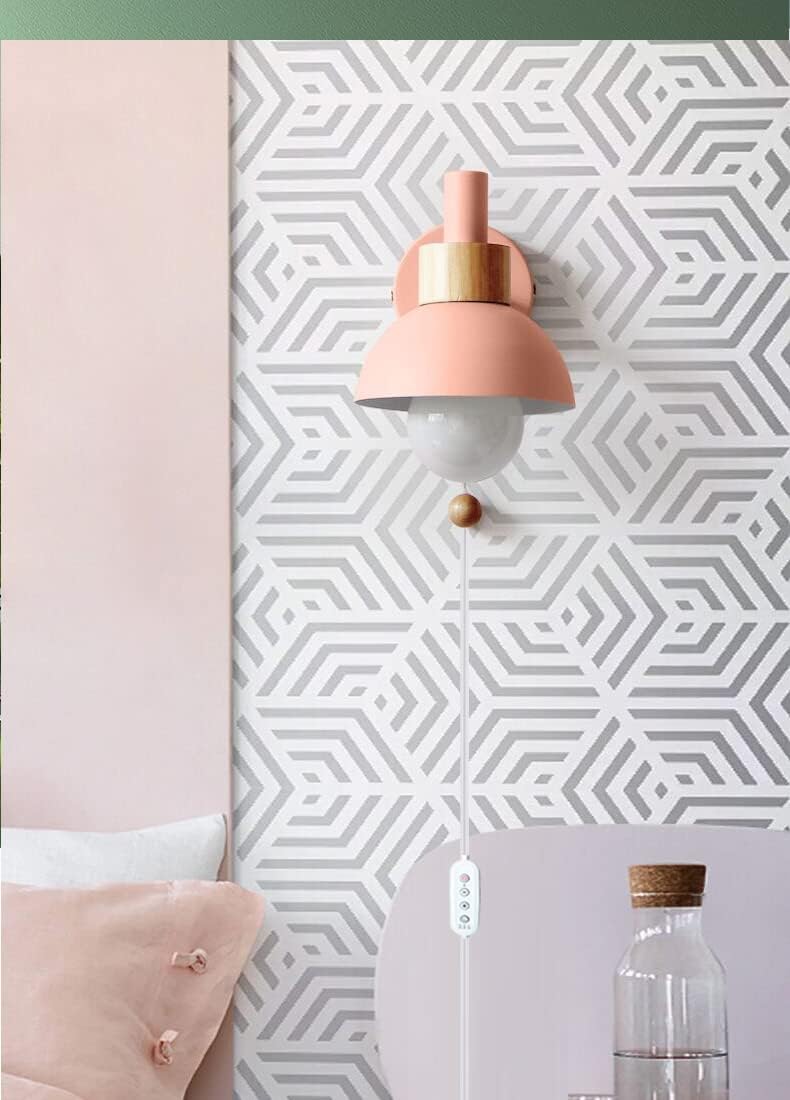 Dimmbar Wandleuchte Innen Mit Schalter, Vintage Metall Wandlampe mit E27 Lampenfassung und Zeitschaltuhr für Wohnzimmer Schlafzimmer TreppenhausFlur-rosa(BD1433)