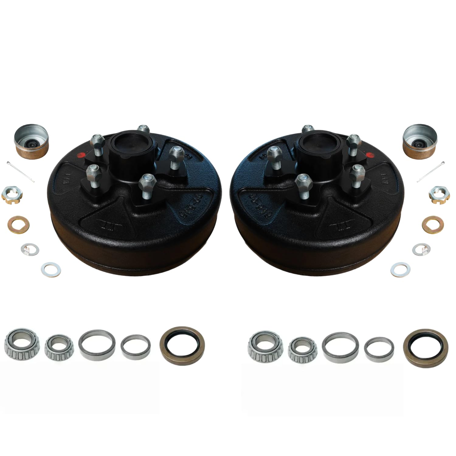 Pre-Greased Hub & Drum Kit – 1 Pair – 3,500 lb Axle, 5 on 5" Bolt Pattern, L68149 & L44649 Bearings, E-Z Lube Caps – Replaces Dexter K08-249-1G