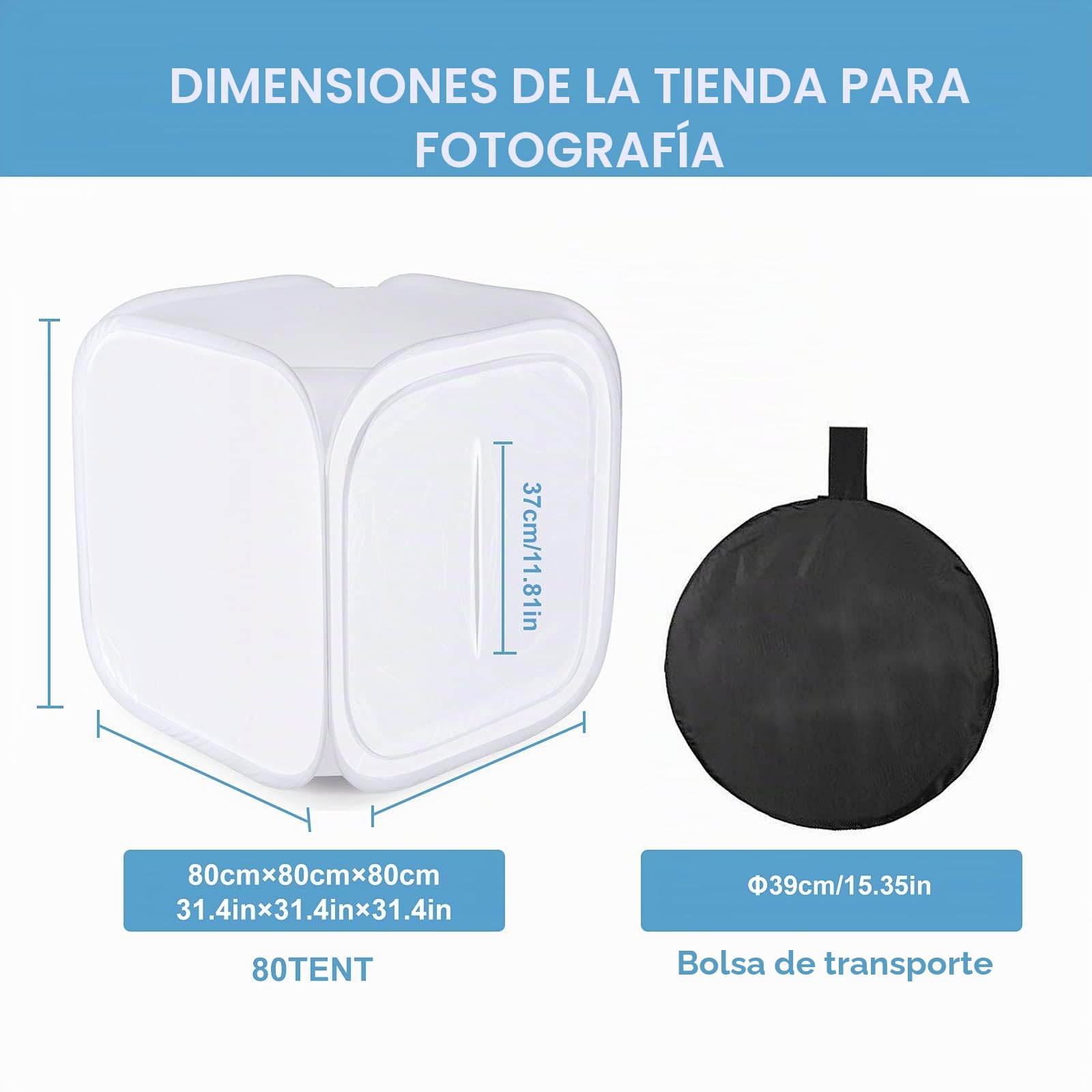 Foto Studio Mini Fotografía Portátil Lightbox Luminoso 80x80cm Tienda de Shooting Plegable con 4 Fondos y Bolsa para Joyería, Juguetes, Relojes, etc