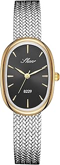 Elegant Oval Gold Watches for Women Easy Reader Watch Fashion Women Stainless Steel Exquisite Wristwatch (Silver/Black-A)
