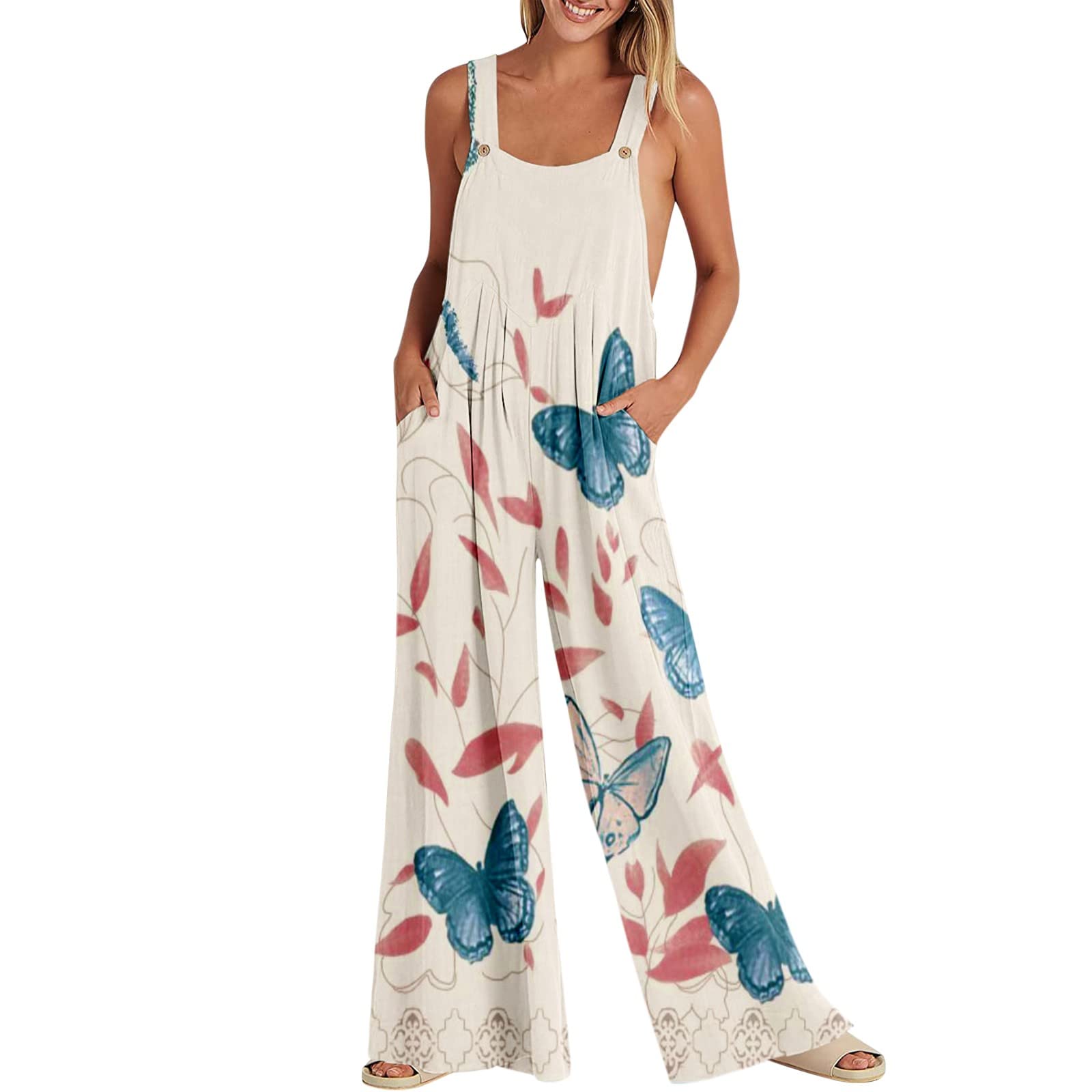 Salopette Donna Estiva Oversize - Stampa Floreale, Senza Maniche, Boho Chic - Foto 6