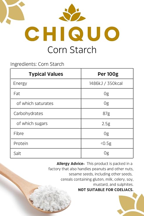 Chiquo Corn Starch 2kg | Vegan-Friendly & Non-GMO | Perfect Thickener for Soups, Sauces, Gravies, Baking & Desserts | Resealable Pack for Freshness