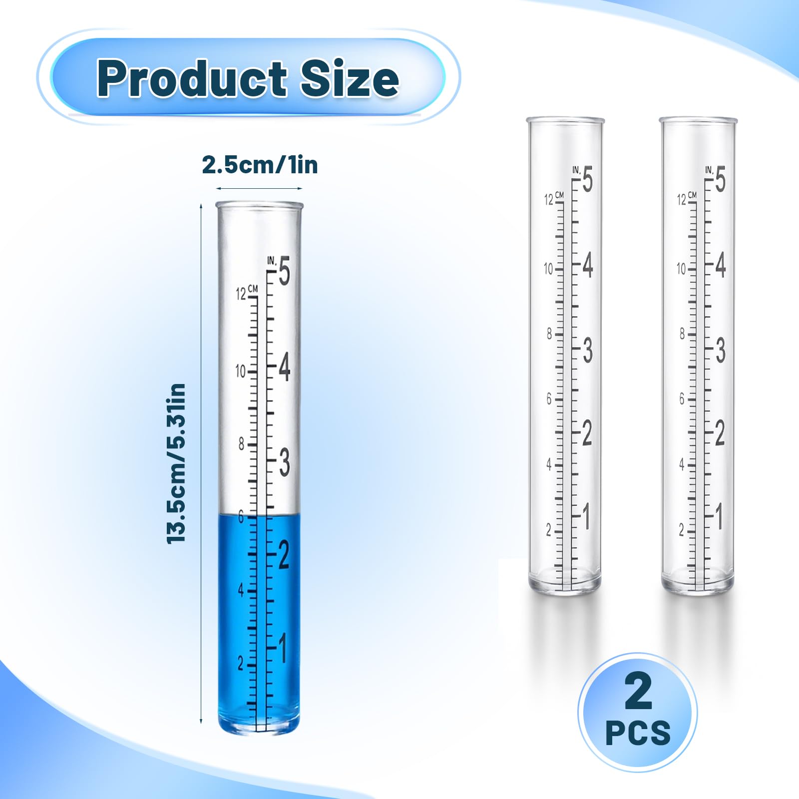 Larrel 2 Pcs Plastic Rain Gauge Replacement Tubes, 5 Inch Clear Practical Outdoor Rain Gauges with Dual Scales Outdoor Rains Gauges for Outdoors Garden Yard Home Using — view 2