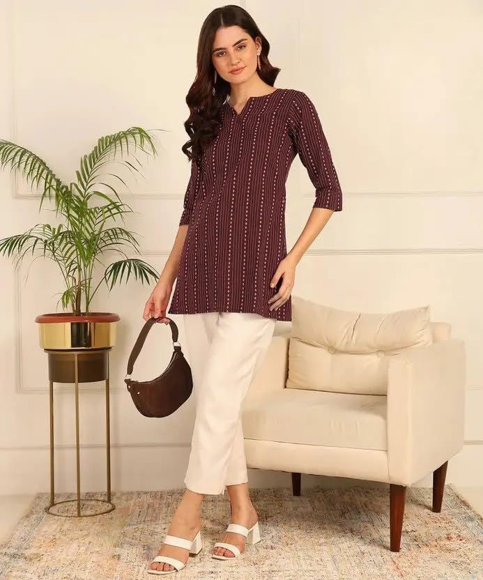 Image of Women's Short Kurti in Multicolor Rayon Cotton Blend | Ladies Ethnic Tunic | Office