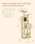 Feandrea Cat Tree Tower, 151 cm, 2 Perches, Hammock, Beige | Multi-Level Cat Condo with 5 Scratching Posts, 2 Caves, 2 Pompoms, UPCT192M01V1