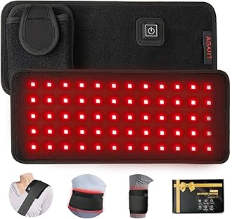 Rechargeable 60-Beads Red Light Therapy LED Pad, 5.5 X 11.8 Inch, Wearable 850nm & 660nm Infrared Belt for Neck Knee Body with Built-in 1500mAh Battery & Auto Timer