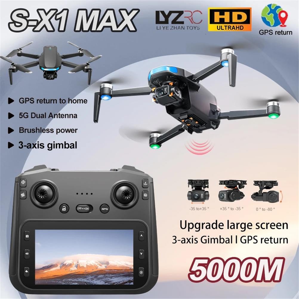 Bianca,Dual Battery,Drone GPS 4k Telecamera HD Professionale Gimbal a 3 Assi Trasmissione di Immagini digitali 5g Schermo Grande Drone FPV rc Quadcopter 5km