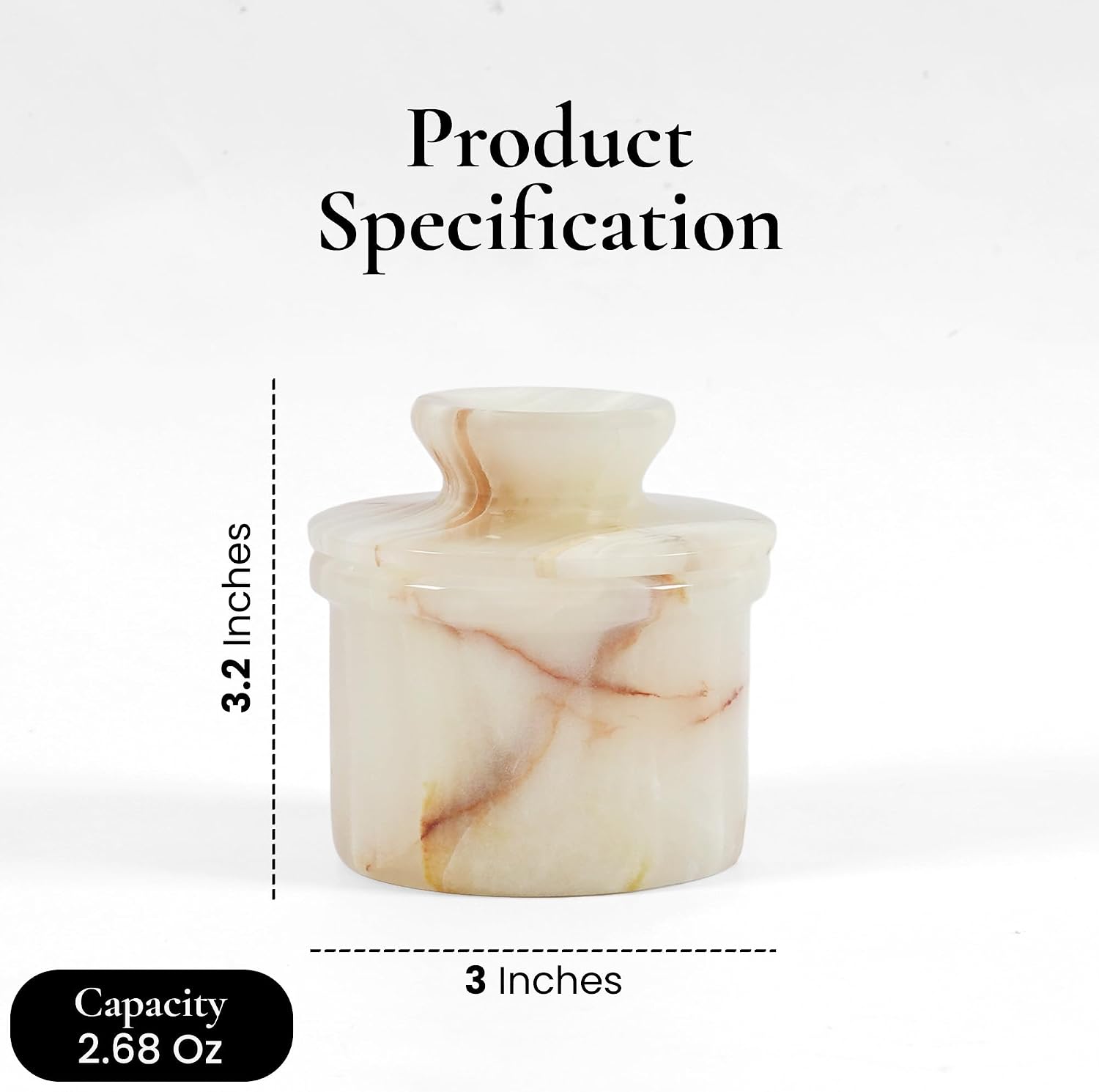 Marble Butter Keeper, Elegant White Onyx Butter Dish with Lid, Handmade Marble Crock for Countertop, Classic Kitchen Décor & Tableware Accessory
