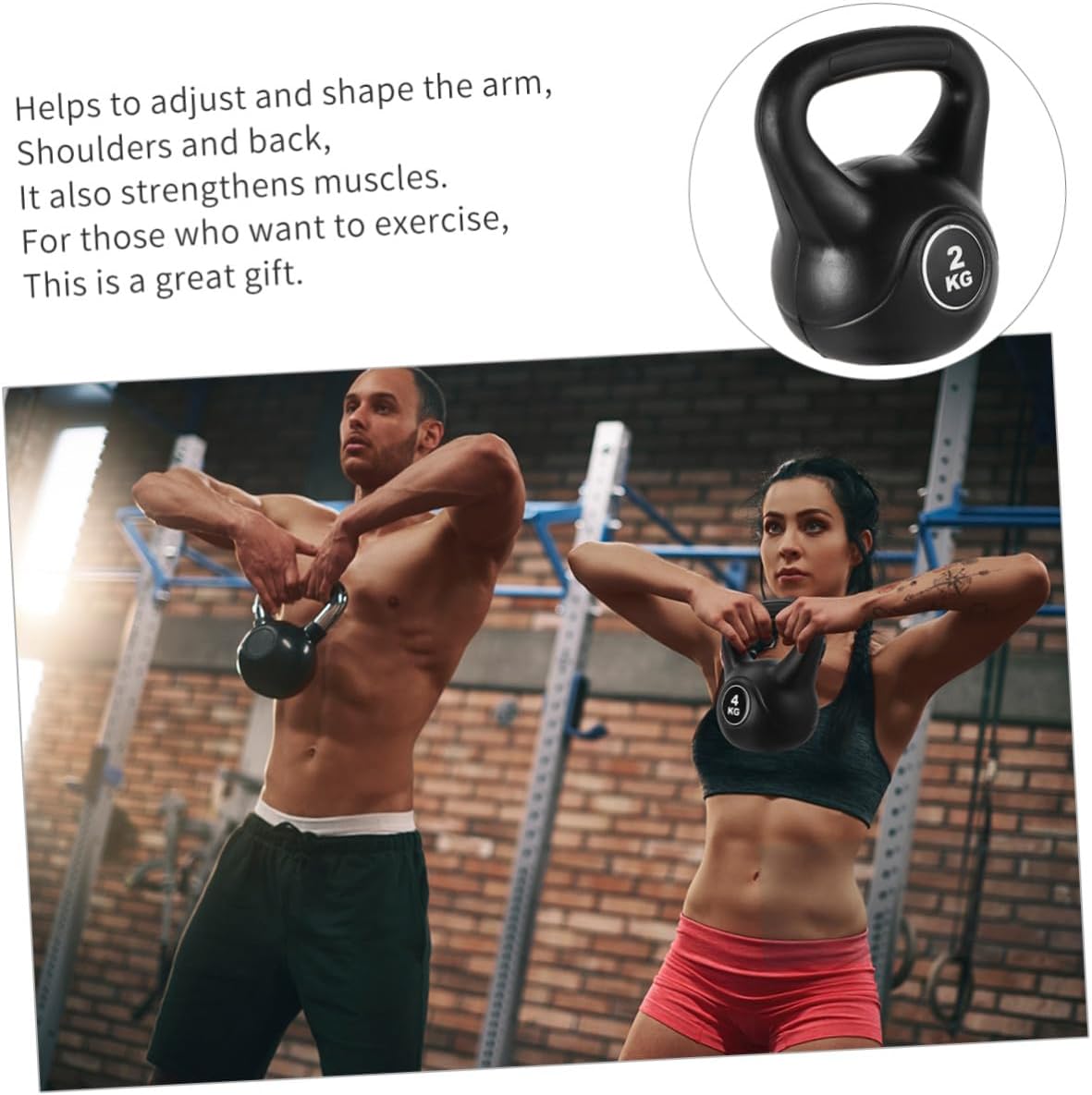 Plastic Kettlebell 4kg Black, Fixed Weight Fitness Pot Bell for Arm Muscle Training and Household Exercise Equipment, Portable Kettle-bell for Home Gym Strength Workout