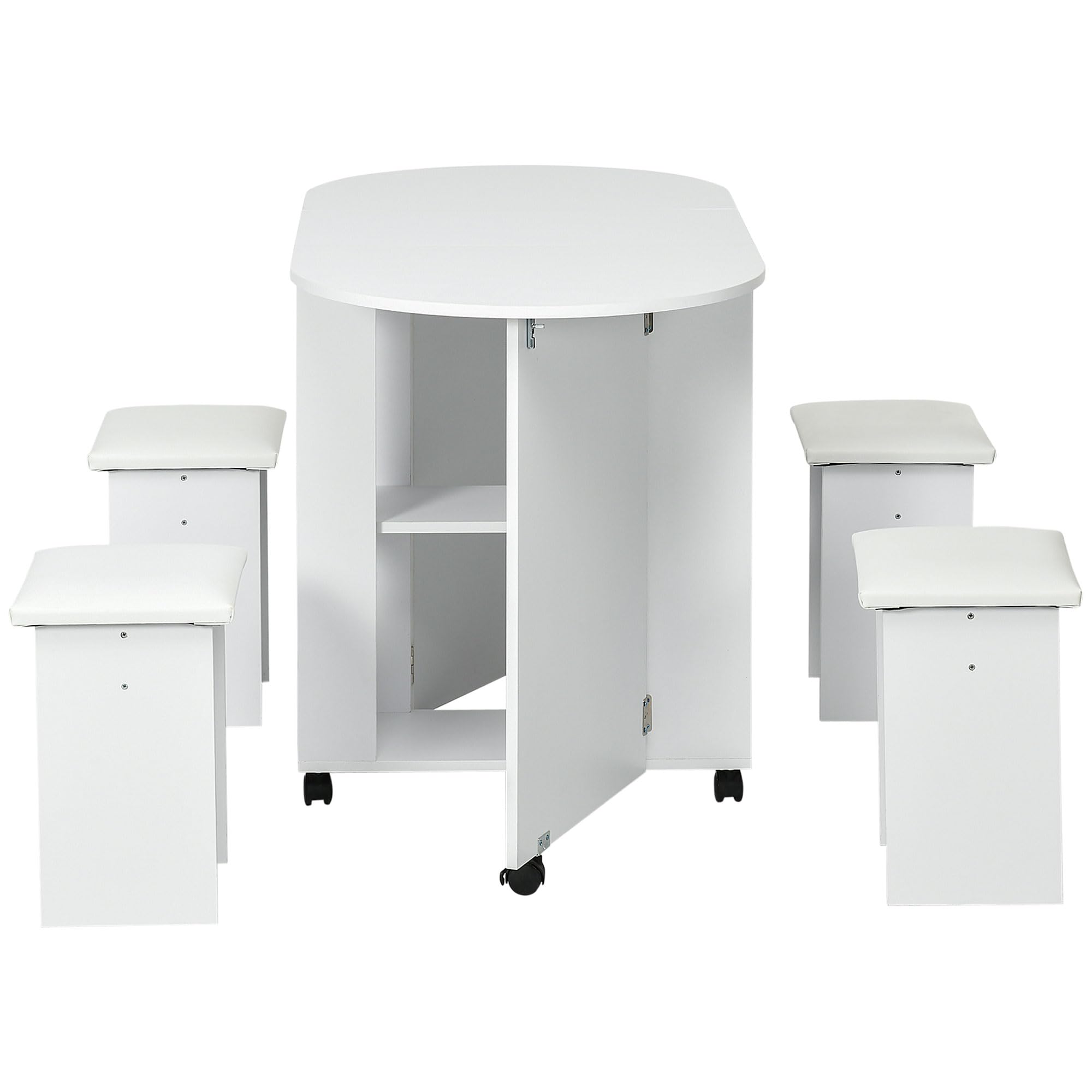 HOMCOM 5 pz Set da Pranzo con Tavolo Pieghevole con 4 Sgabelli Bianco