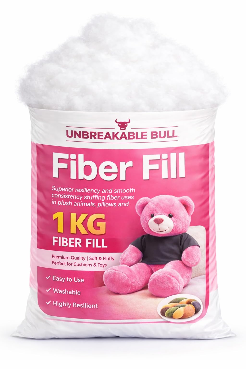 Soft Fiber 1000g | 1 kg Racron Polyester Fibre Synthetic Cotton Filling for Cushion, Pillow, Teddy Bear, Toy Stuffing (1000gm)-image-17