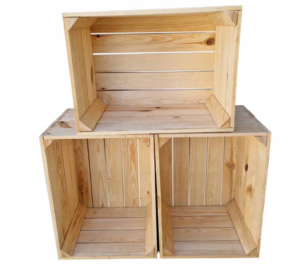 TRANS - PAL Sturdy Natural Wooden Apple Crates, Retail Display Shelf Box, Storage Gift Hampers Large 28.5x40x50cm (4)