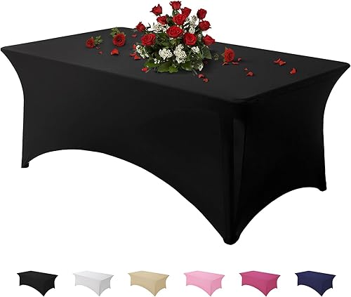 Mantel negro de elastano de 6 pies para manteles rectangulares, fundas elásticas, lavables, sin arrugas, para festivales, camping, picnic, boda,