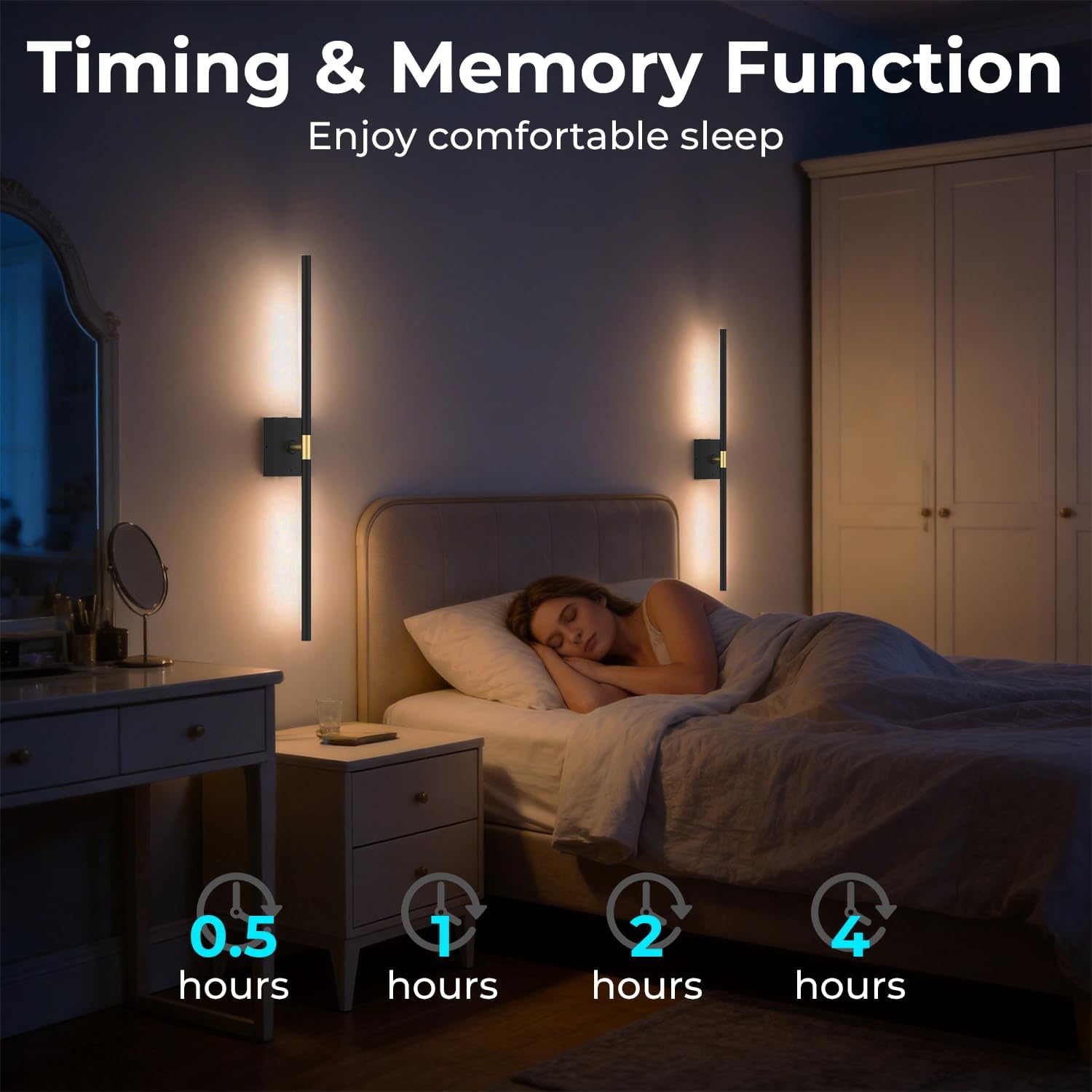 Battery Operated Wall Sconce Set of Two - 10000mAh Cordless Rechargeable Wall Sconces with Remote & Touch Control, 360°Rotate, 4CCT Dimmable Black Wall Lights for Bedroom Living Room, 31.5 inch