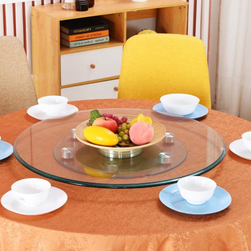 Plateau Tournant Transparent Grand, Plateau De Service Rotatif Robuste avec Roue Auxiliaire, Rond 60cm/70cm/80cm/85cm/90cm/100cm Plateau Rotatif en Verre Trempé (Size : 90cm/36in)