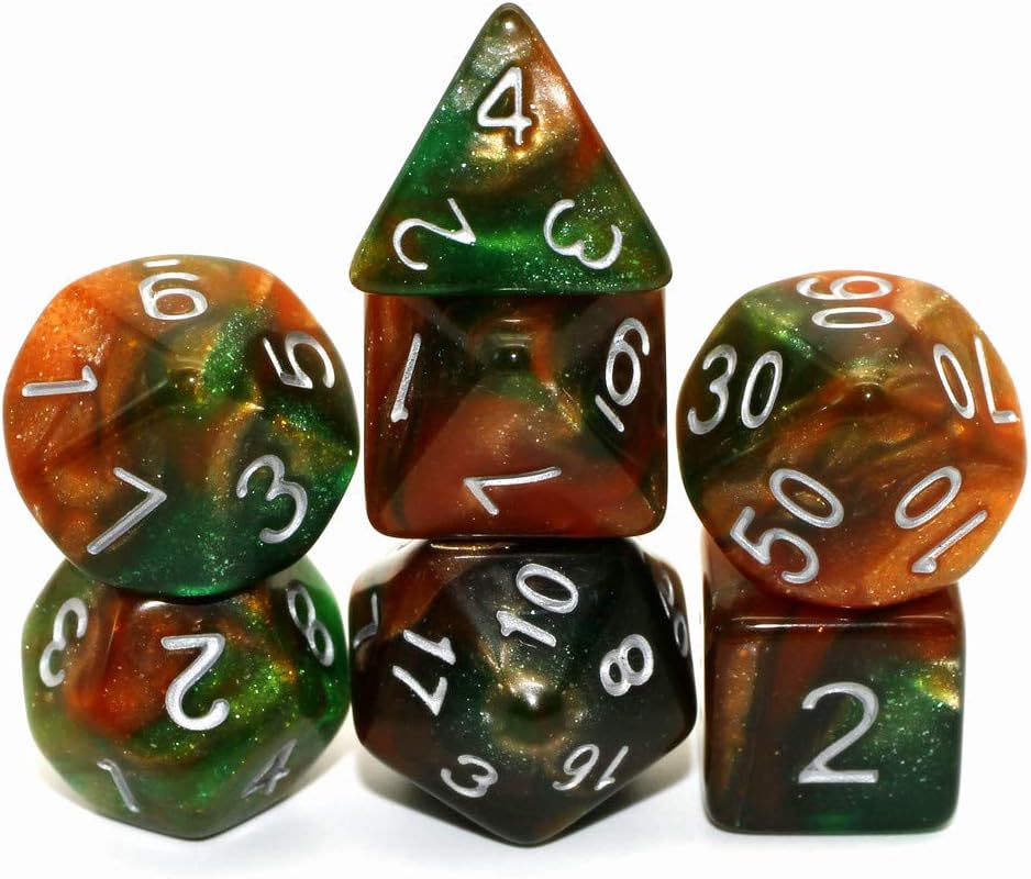 Dice DND Green Mix Brown RPG Dice Set Fit Dungeons and Dragons(D&D) Pathfinder Role Playing Games 7 Polyhedral Glitter Dice Set