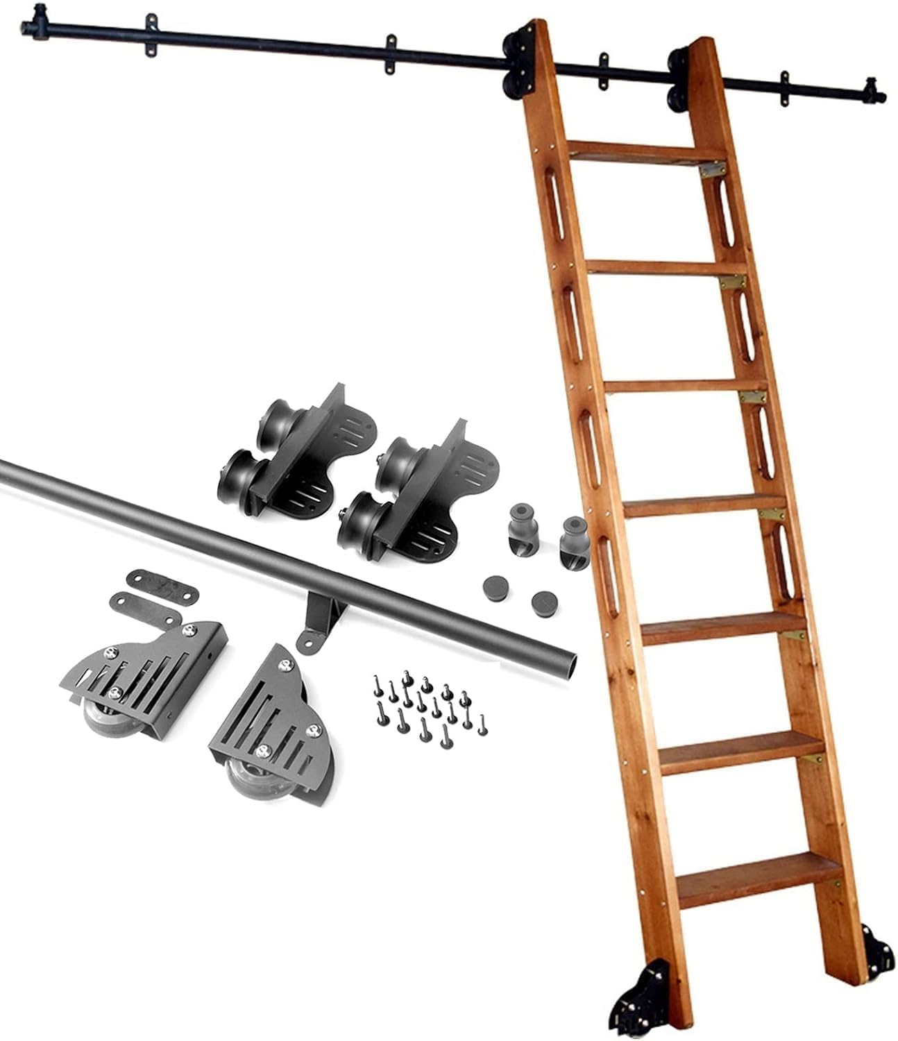 Retractable Rolling Ladder Hardware Library Sliding Ladder Hardware Kit 3.3ft-20ft Round Tube Mobile Ladder Rails(No Ladder),with Floor Roller Wheels (Size : 10ft/300cm Track kit)