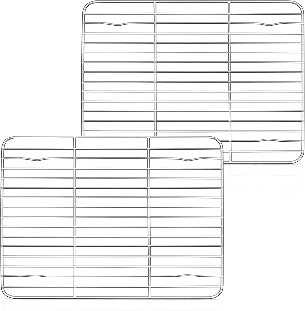 Cooling Rack Set of 2, Herogo Stainless Steel Wire Grill Rack for Baking Roasting Cooling, 29.5 x 23 x 1.5cm, Metal Rectangle Oven Rack for Cake Cookie Bread, Oven Safe & Dishwasher Safe