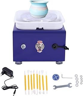 Töpferscheibe Elektrische Drehscheibe Töpfern Keramik Rad Maschine 2000RPM Einstellbare Geschwindigkeit Töpferscheibenmaschine 10cm Keramikteller DIY-Keramikwerkzeug (Blau)