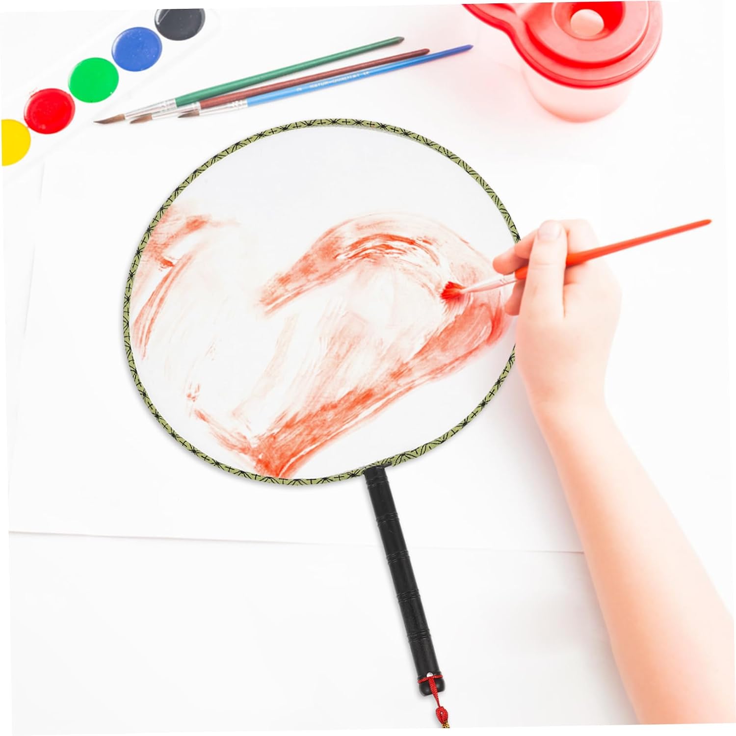 Milisten 10Pcs Hand Fan Handheld Round Blank Silk Fan for Kids image 5