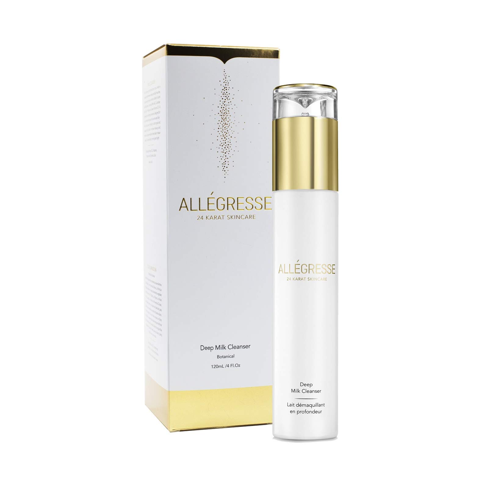 ALLÉGRESSE 24 KARAT SKINCARE Gold Deep Milk Face Cleanser – wzbogacony o składniki botaniczne i przeciwutleniacze do usuwania impurities i makijażu – przeciw starzeniu się głębokiego oczyszczania bez
