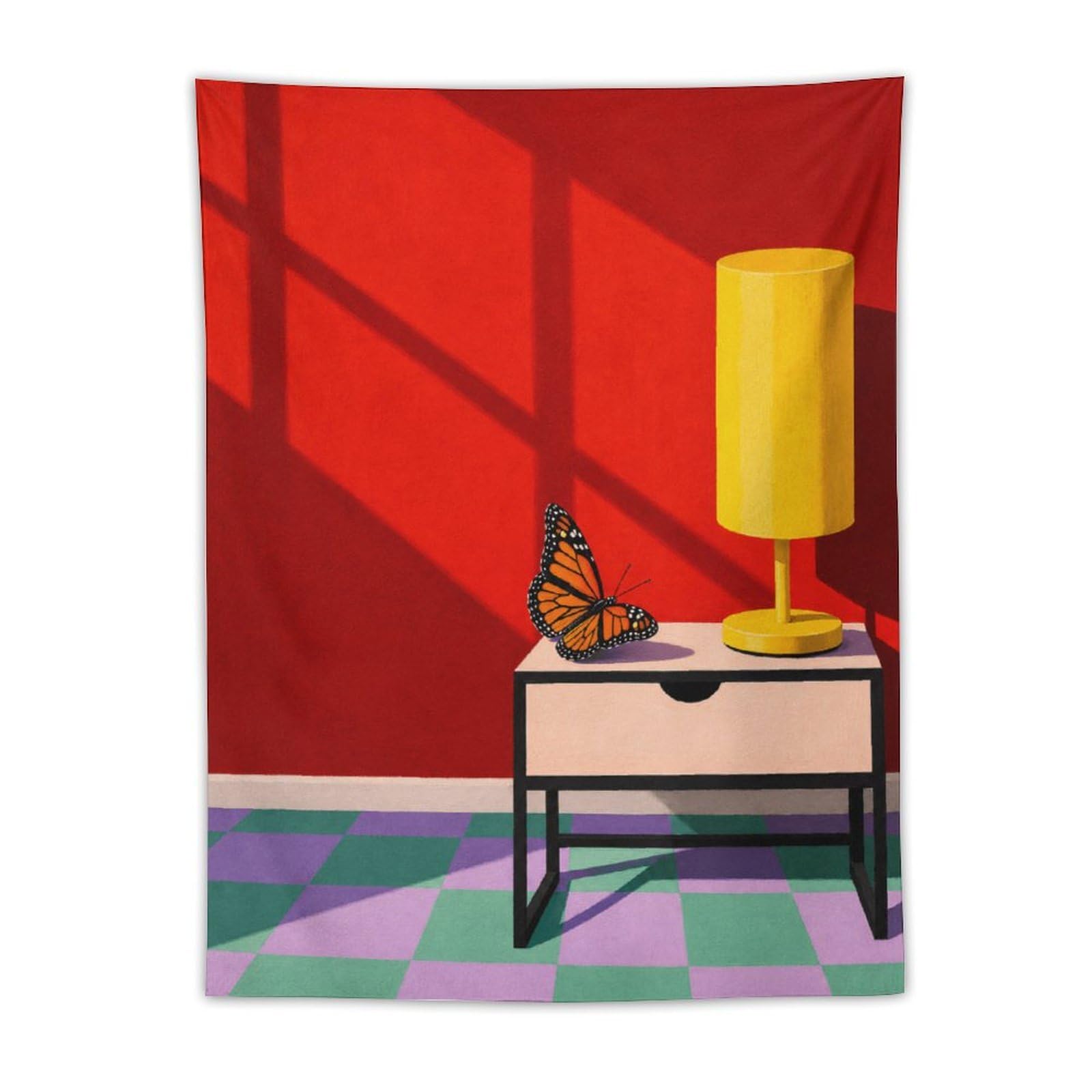 H3B8U2Y5 Butterfly on Lamp Wall Tapestry, Fantasy Illustration, Backdrop