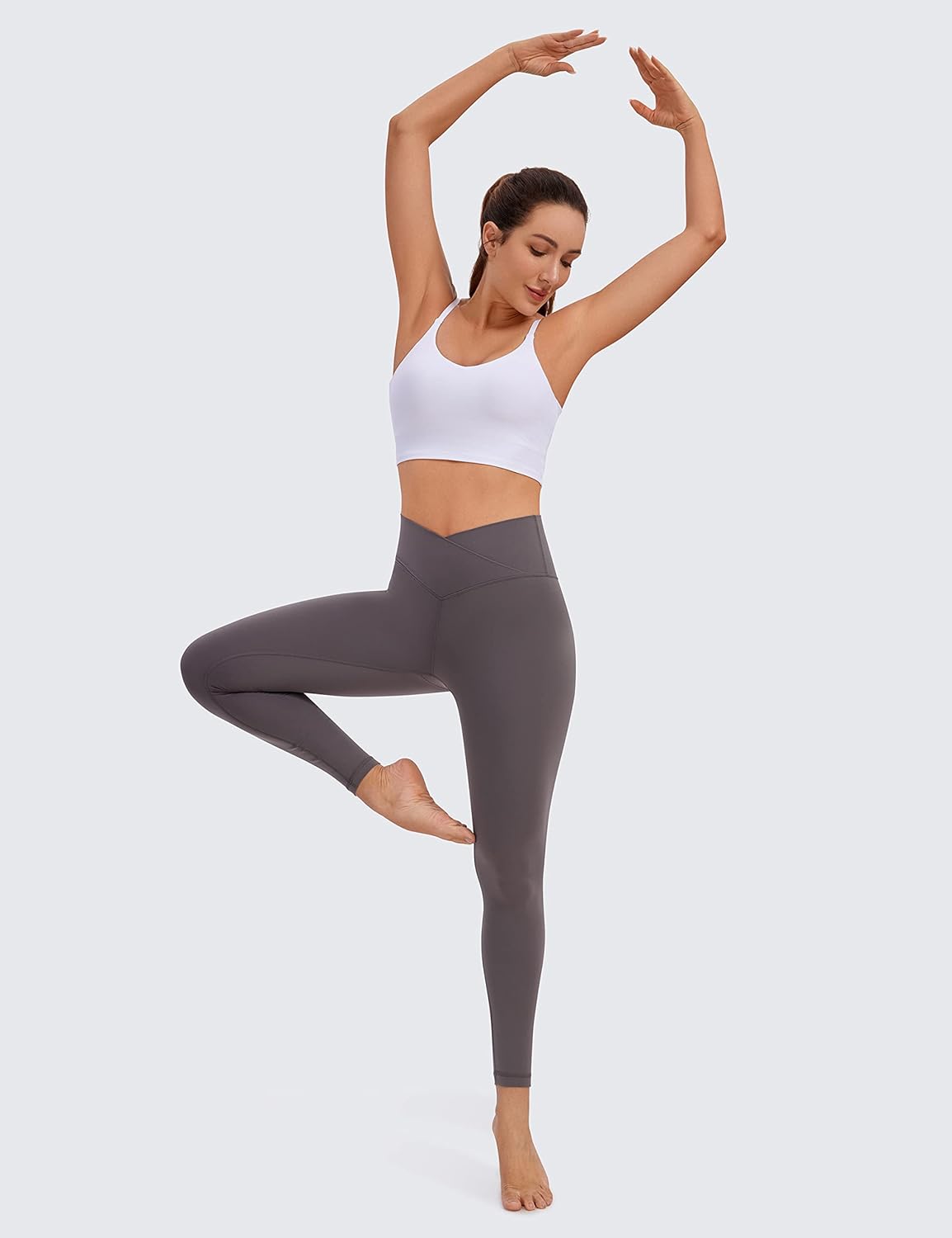 CRZ YOGA Womens V Waist Leggings 25" - Crossover High Waisted Yoga Tornado Grey X-Large - Image 4
