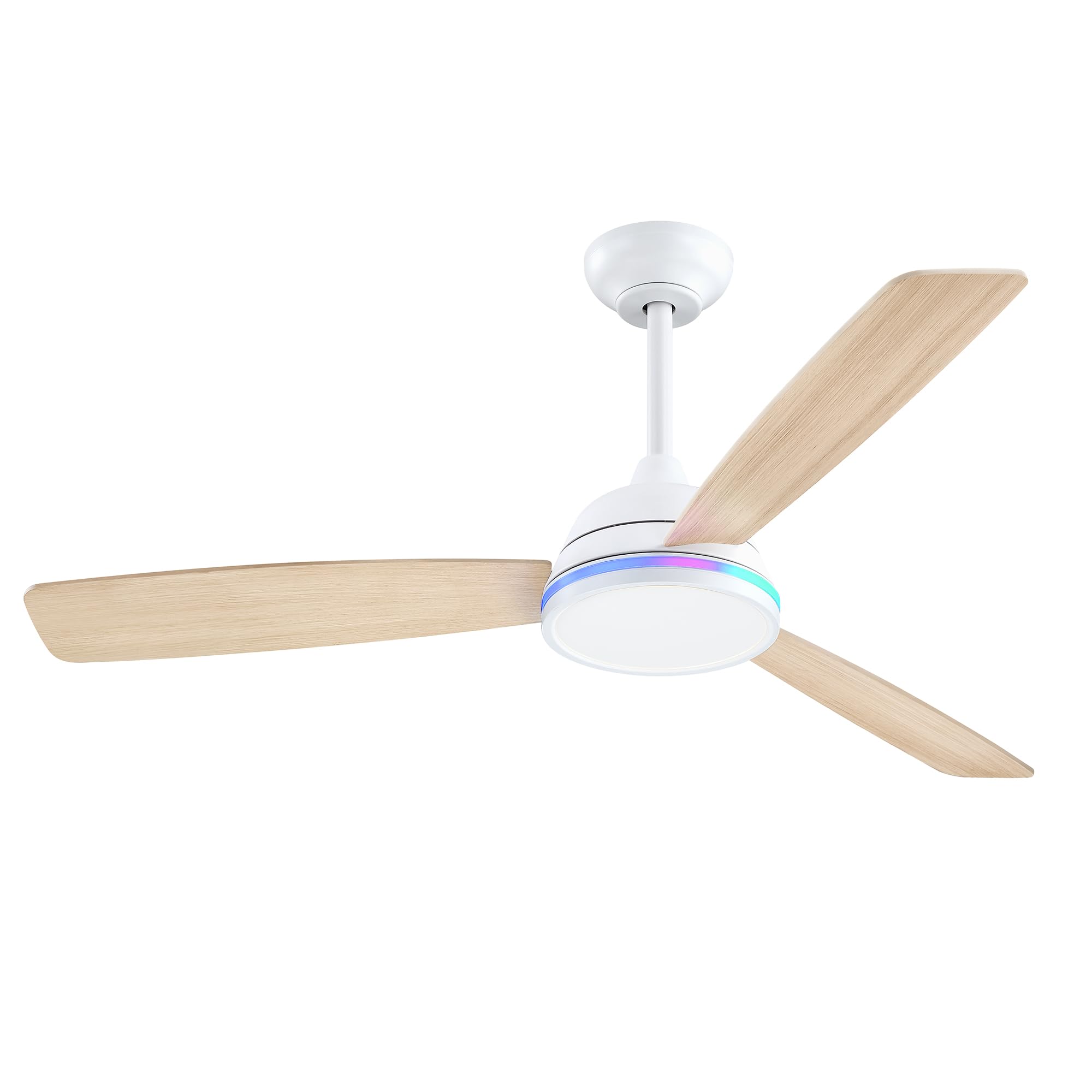 Ceiling Fan with Remote Control, DC Motor, 6 Speeds, Ultra Quiet, Summer-Winter Function, Timer, 3 Blades 132 Diameter, Clear Wood
