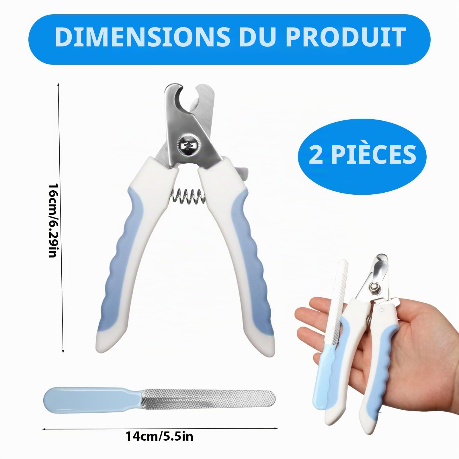 Coupe Ongle Chien et Chat, Coupe Griffes Chien Professionnelle en Acier Inoxydable pour Animaux de Compagnie, Contient Un fichier, Idéal pour Chiens Moyens et Grands, Chats, Lapins et Autres