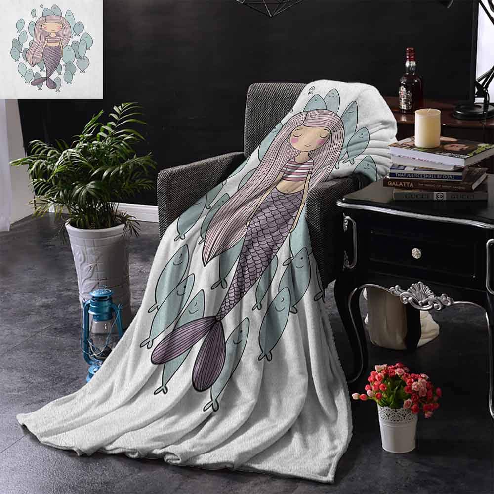 ZSUO Warm baby wrapped crib blanket Cartoon Girl Living in the Sea with Flock of Fish Fantasy Marine Princess Character Comfortable Soft Material,give you Great Sleep 60"x78" Inch