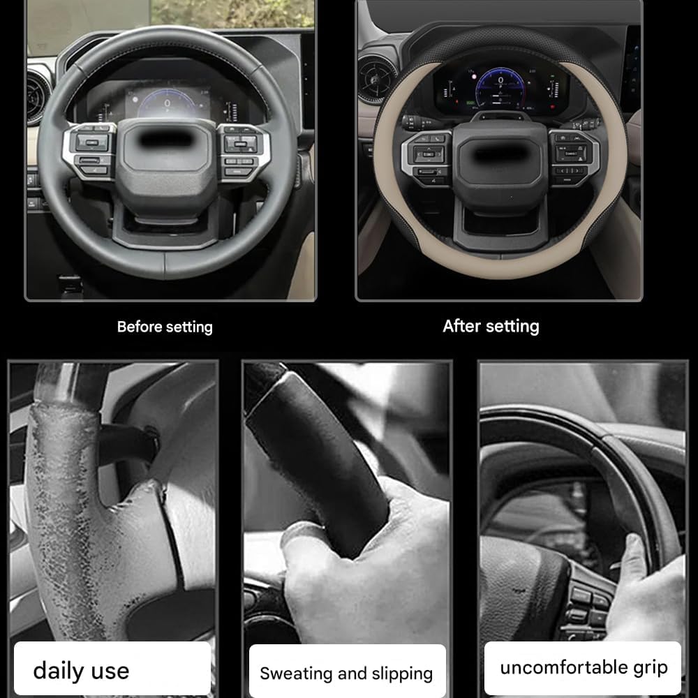 for Land Cruiser 250 Prado J250 LC250 Land Cruiser 250 2024 2025 Car Steering Wheel Cover Anti-Slip All Season Leather (Black)