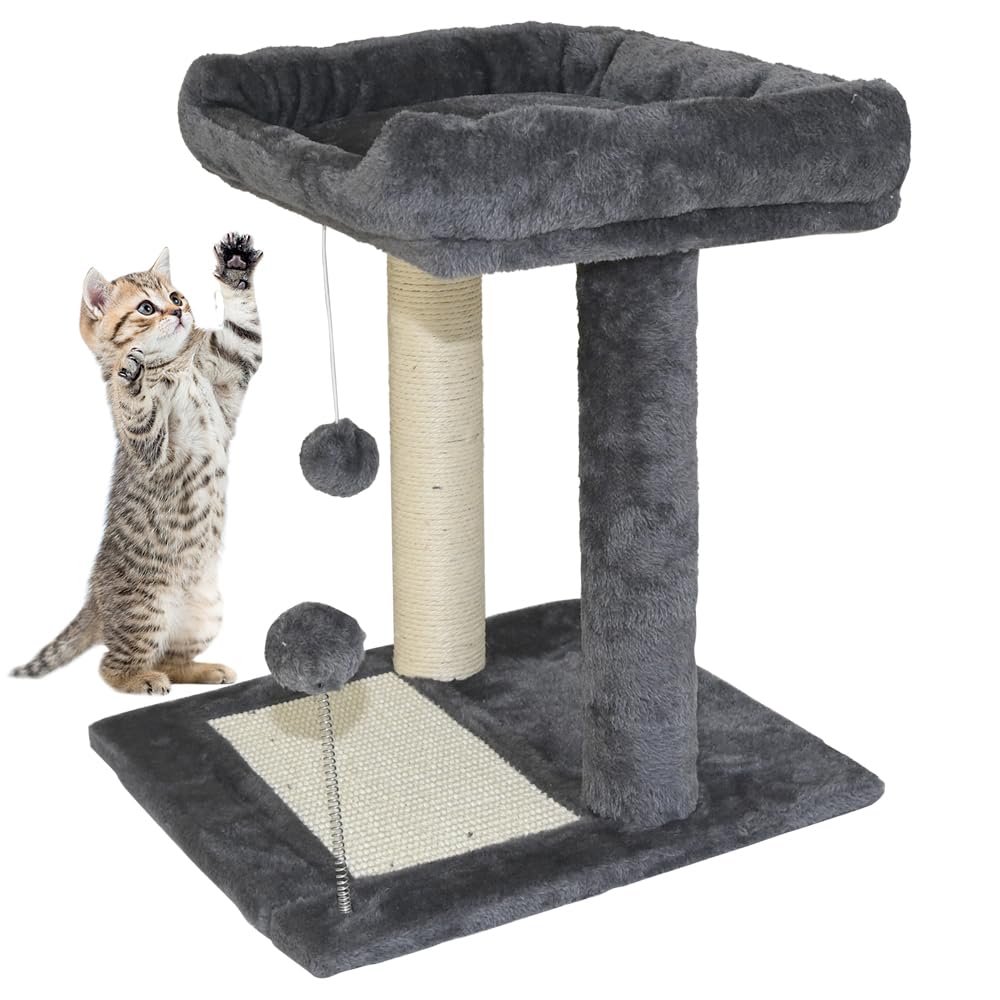 Unibos | Premium Cat Tree Tower With Scratching Post And Hammock Bed for Indoor Cat - 60 x 43 x 40 Inches, Grey