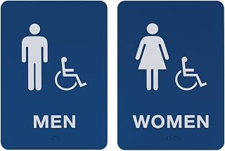 Men & Women's Handicap Restroom Sign Set w/Braille (Blue)