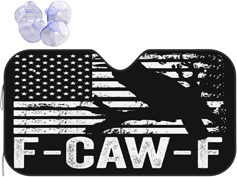 F-Caw-F Black Raven Crow USA Flag Car Windshield Sun Shade Front Window Sun Visor Protector Blocks UV Rays for Truck SUV 55x30 Inch