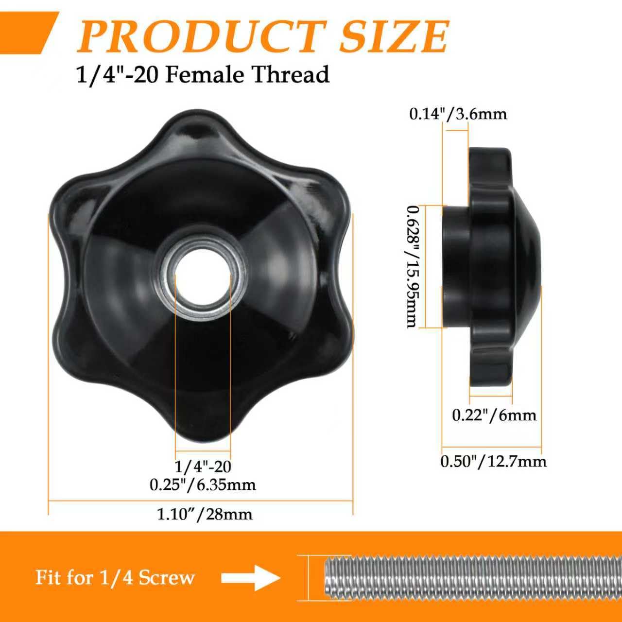 Amazon.co.jp: Aifeier ET 4個 1/4インチ-20インチ ノブ ブラック