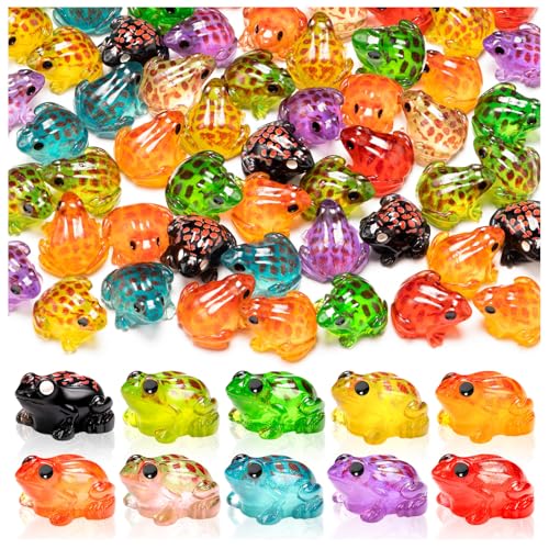 LSGYPAQ 40PCS Luminous Mini Resin Frog Miniature Frog Figurines 10 Colors Tiny Frogs Glow in The Dark for Moss Landscape Garden Dollhouse DIY Terrarium Craft Decor