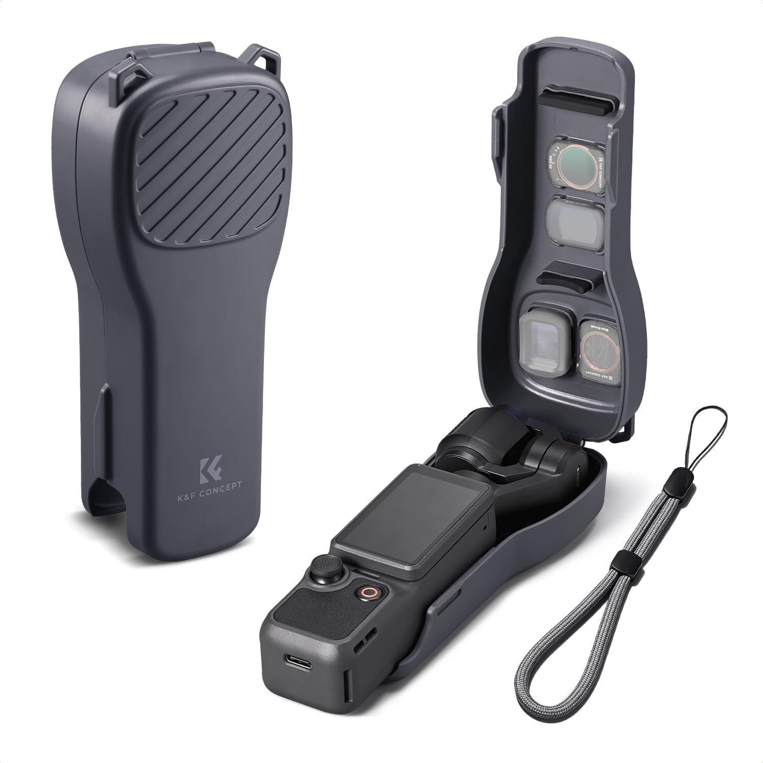 K&F CONCEPT PT61 Schutzhülle kompatibel mit DJI Osmo Pocket 4 mit Filteraufbewahrung, Hartschale mit weichem Innenfutter, speziell für Pocket 4 entwickelt & leicht zu öffnen/schließen(Schwarz)