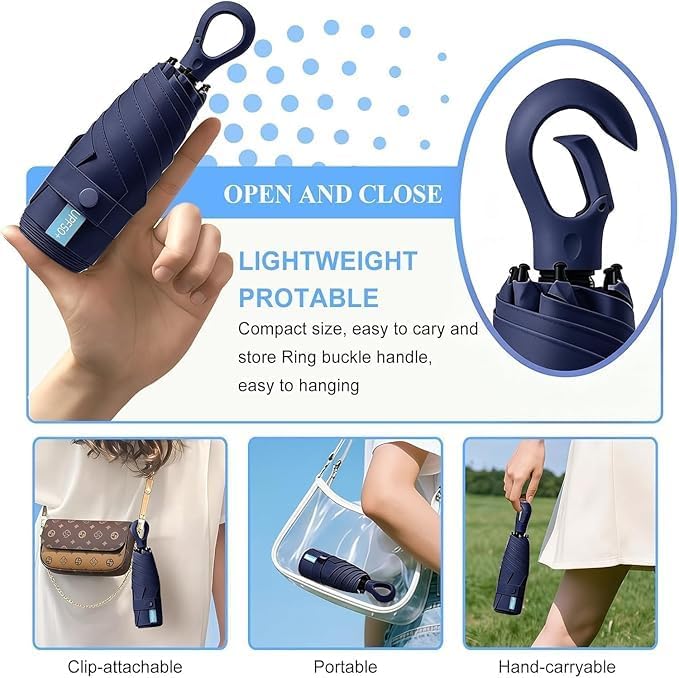 Image of Mini Umbrella with Case for Men & Women (Manual Open) Compact Travelling Pocket Umbrella, Polyester & UV Protect Fabric for Summer /Anti-Slip Handle- Use in Rain & Summer-Foldable Windshield