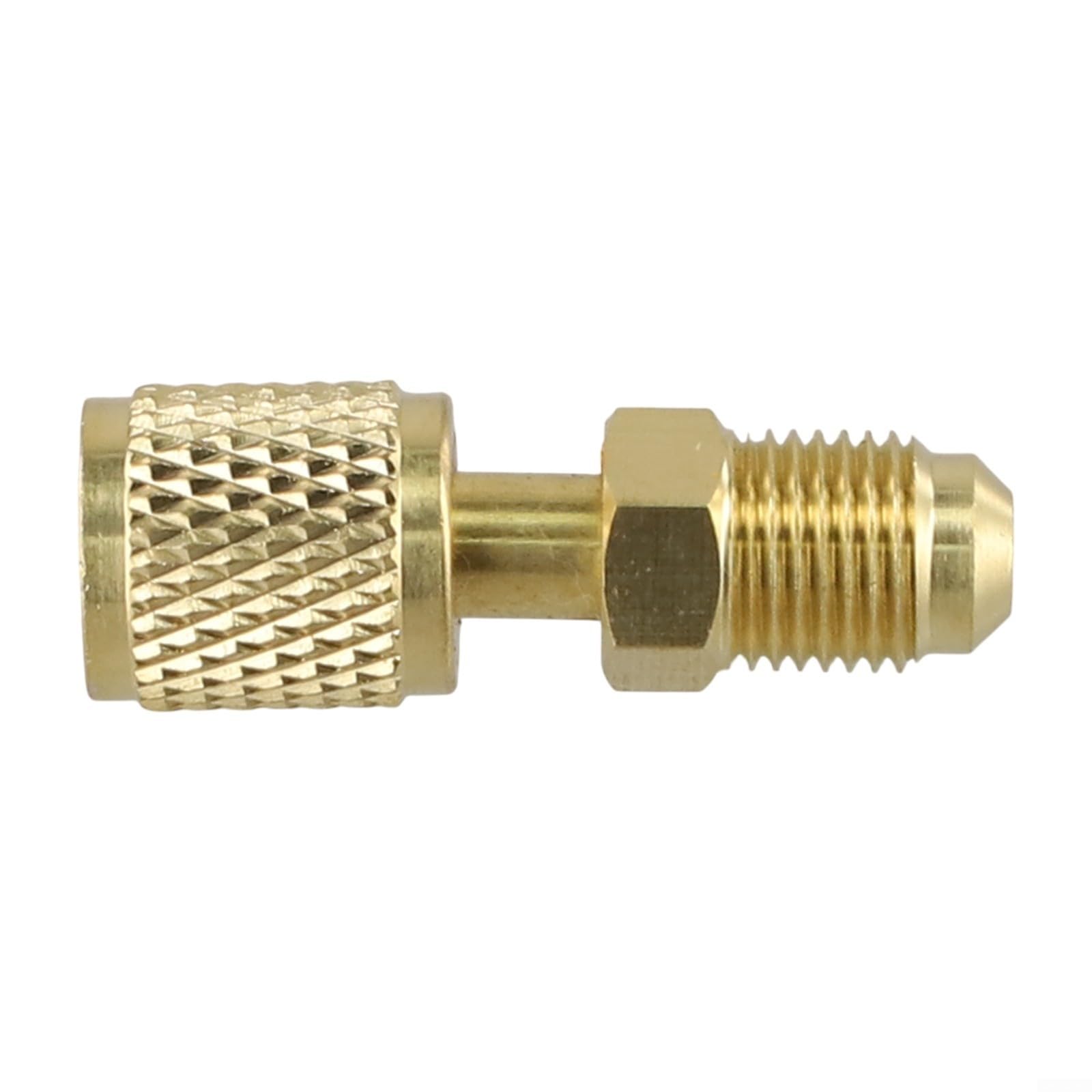 Adaptateur SAE mâle 5/16 x femelle 1/4 en laiton pour systèmes de climatisation R32 R410a R22 – Raccord doré, construction robuste, installation facile, accès sûr à la valve sous pression