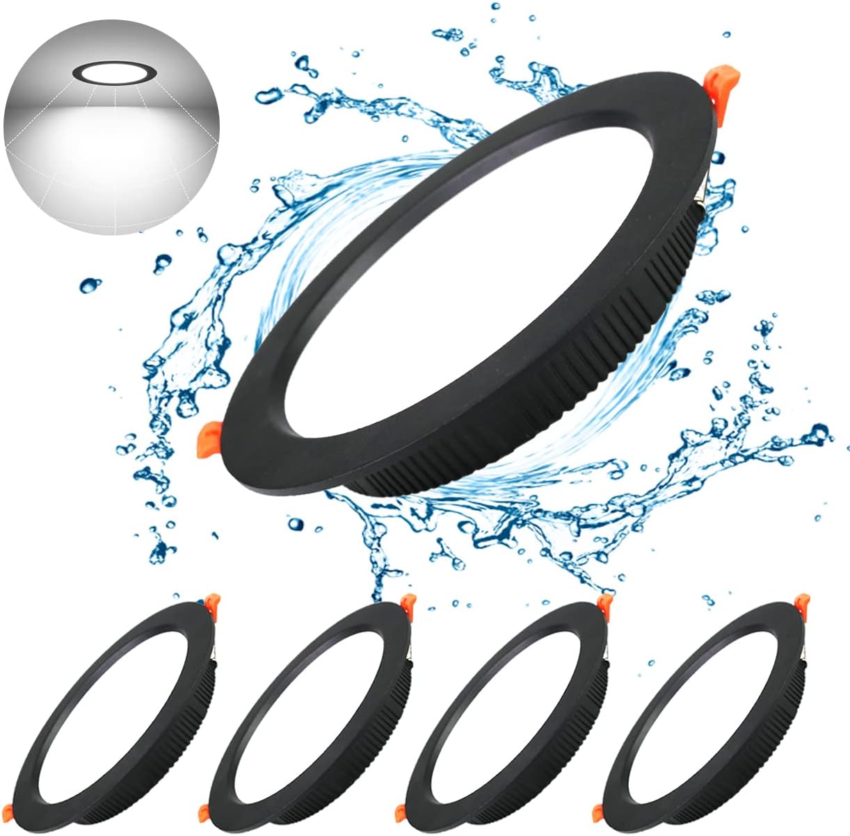KSIBNW 4x Downlight LED Techo Negro 18W Foco Empotrable led Techo Redondo = 150W (1500LM),6000K(Luz Blanco Frio),AC 220-240V,Recorte 160-170mm,IP44 Foco de Techo Superficie para Dormitorio,Baño,Cocina