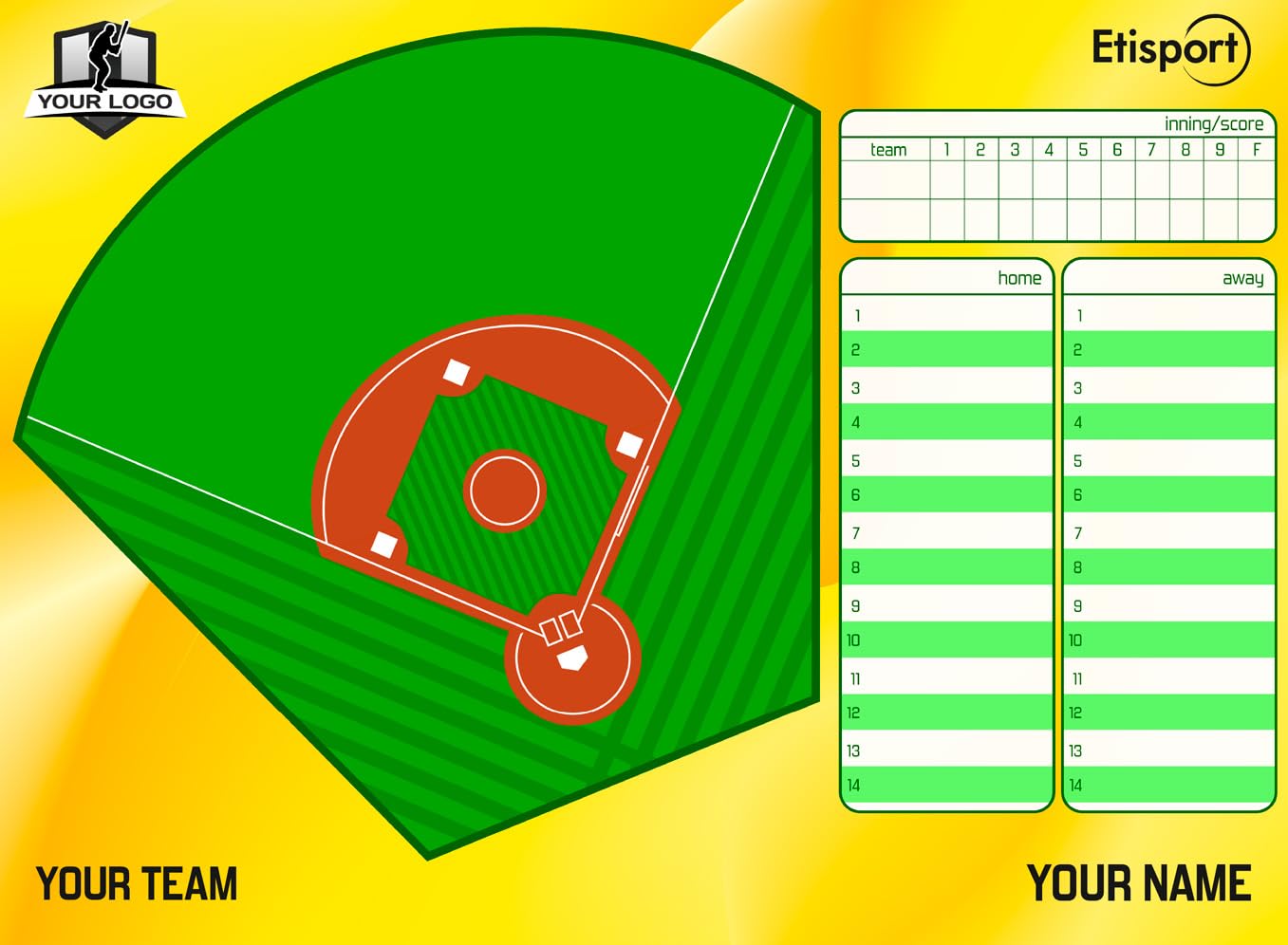 Pizarra táctica Beisbol para Entrenador Personalizada con Nombre y Escudo del Club. Tablero de borrado en seco
