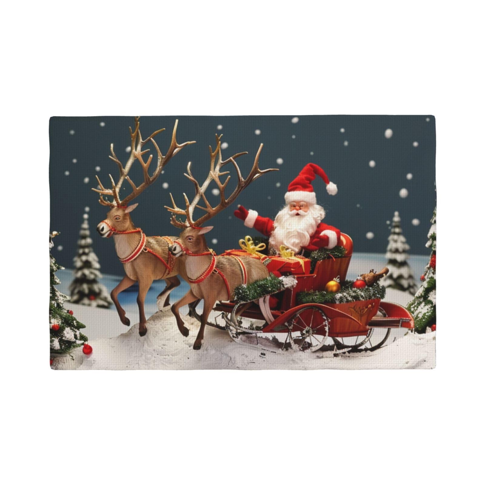Merry Christmas Art Print Placemats Set, Heat Resistant Washable Placemat 12x18in Table Mats for Party Kitchen Dining Table Decoration Indoor Outdoor, Six Piece