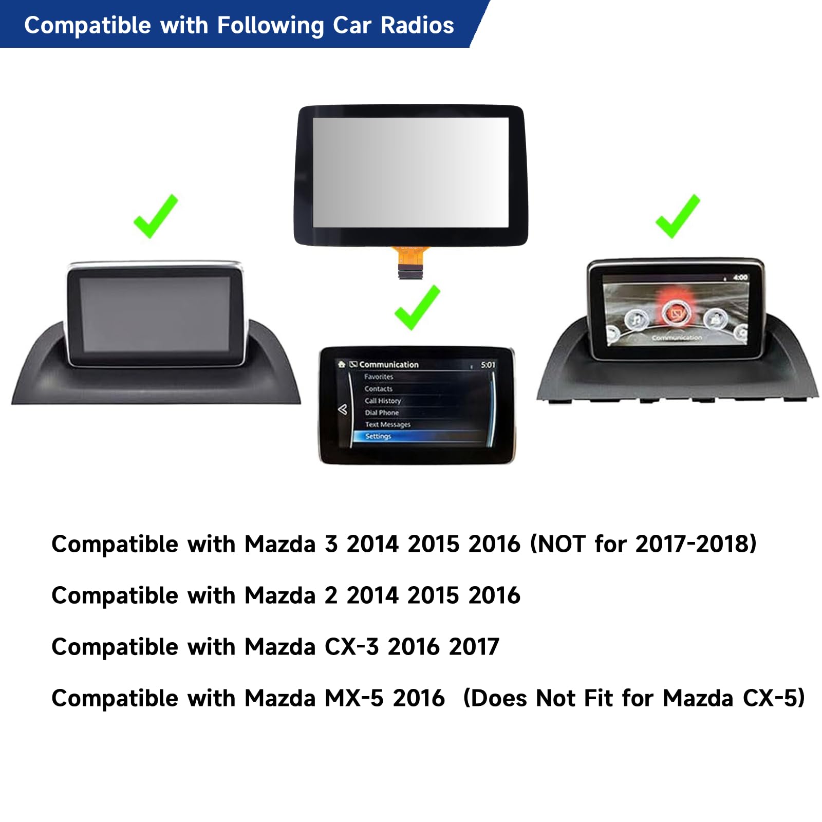 7-calowy ekran dotykowy do Mazda 3 2014-2016, digitizer, szkło akrylowe przezroczyste Car Touch Display, OE# BHP1611J0D / K40005A29F