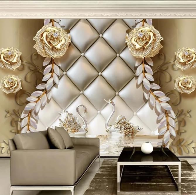 Fresque murale 3D dorée pour un salon moderne chic