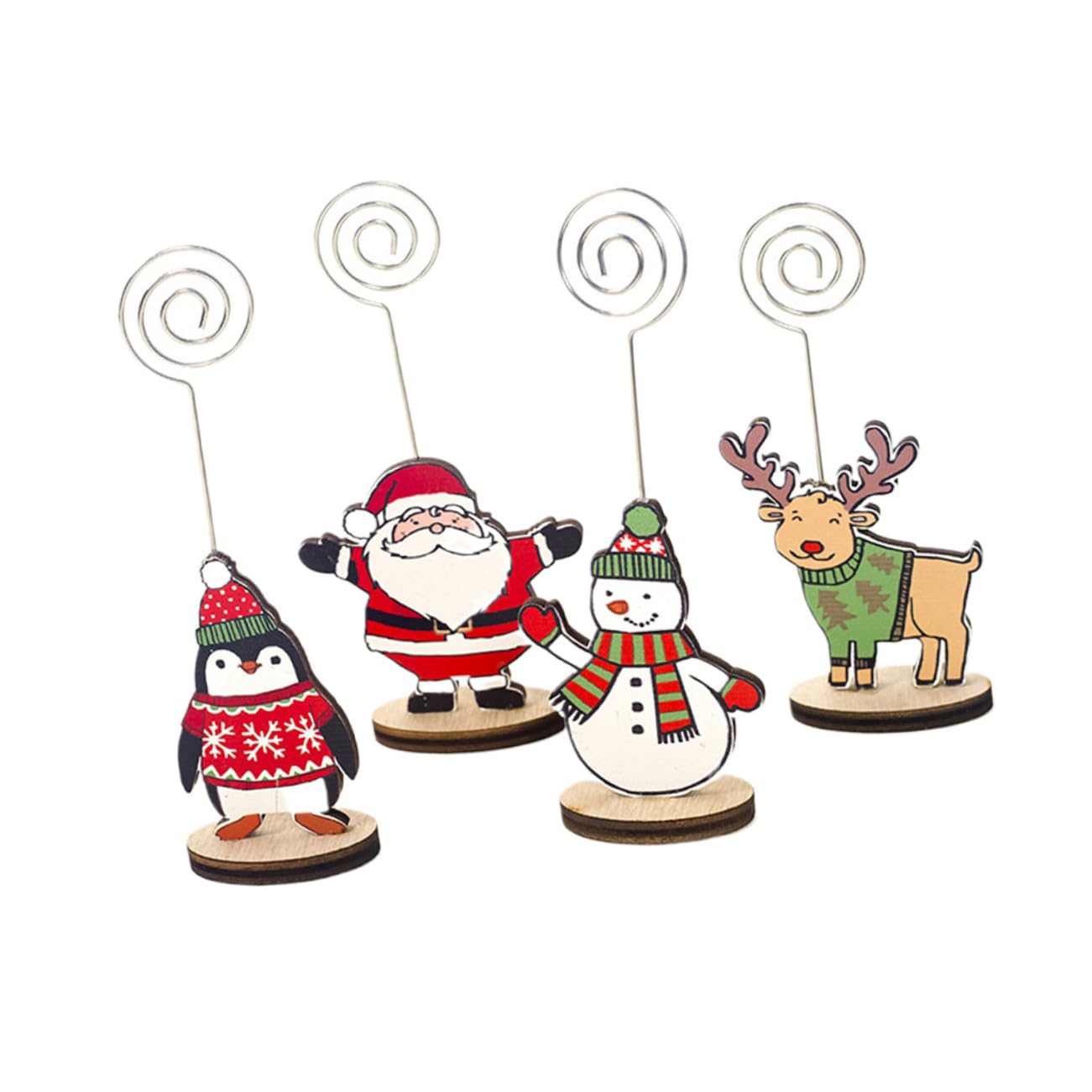 INOOMP Porta Memo Natalizio in Metallo e Legno 20 Pezzi con Design Cartone Animato per Supporto Segnaposto Tavolo Matrimonio e Decorazioni Feste Stili multipli