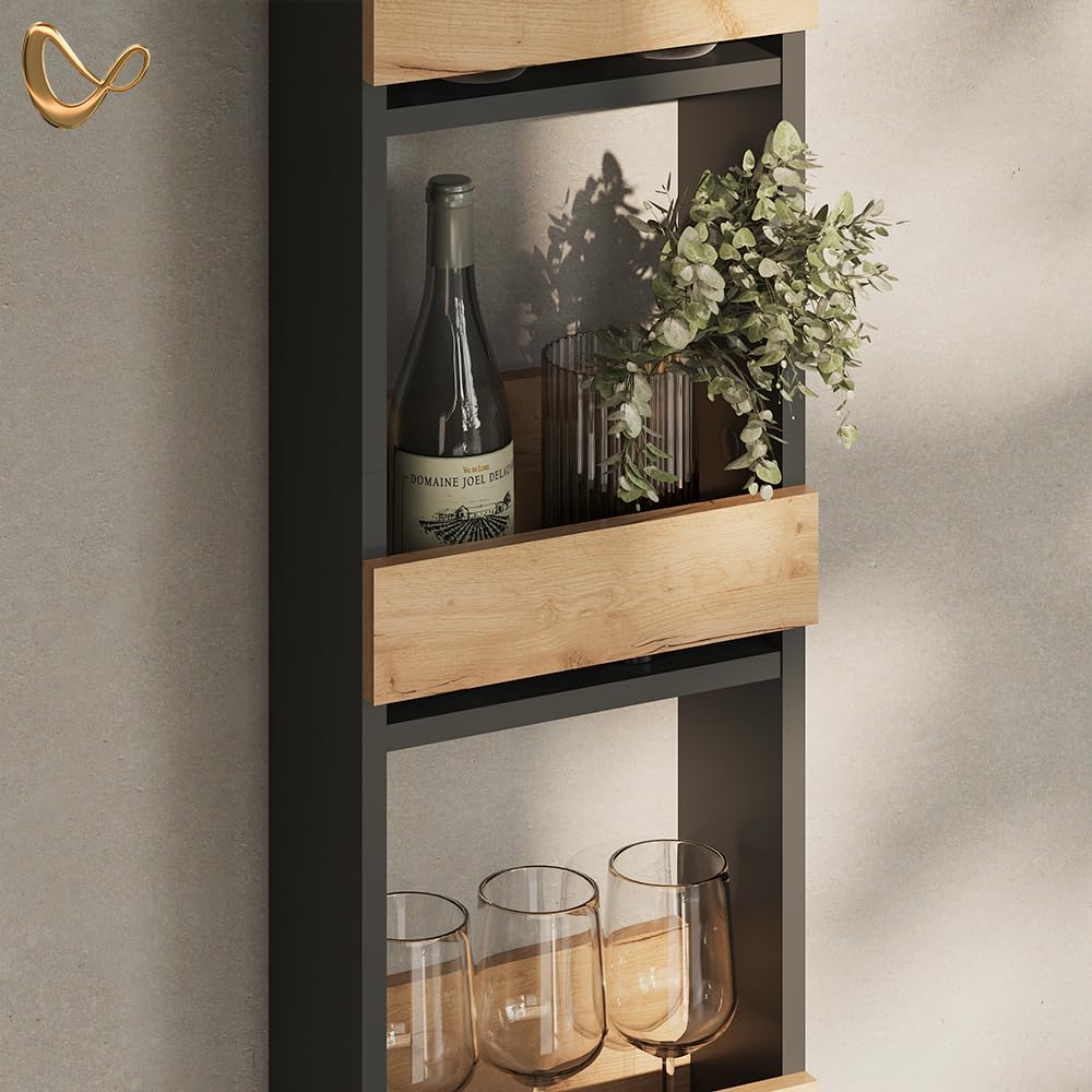 Livinity Estante para Copas de Vino Regusa, Oro Power Roble/Antracita, 30 x 180 cm