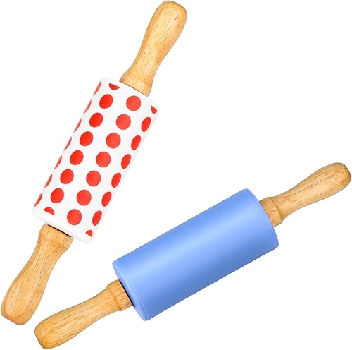Miniatura 28 de Mini Rodillo de Silicona para Niños, Superficie Antiadherente Mango de Madera, 9 Pulgadas Paquete de 2 Paquete de 10 varios colores diferentes